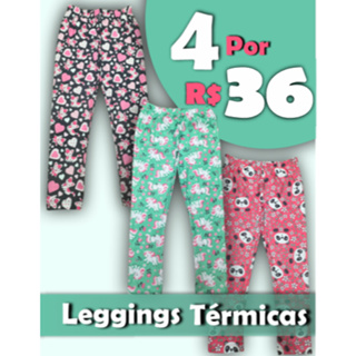 Kit Com 4 Calças Leggings Térmica Infantil Menina em Microfibra Sublimadas em Cores Sortidas -Promoção Relâmpago em Oferta na Shopee