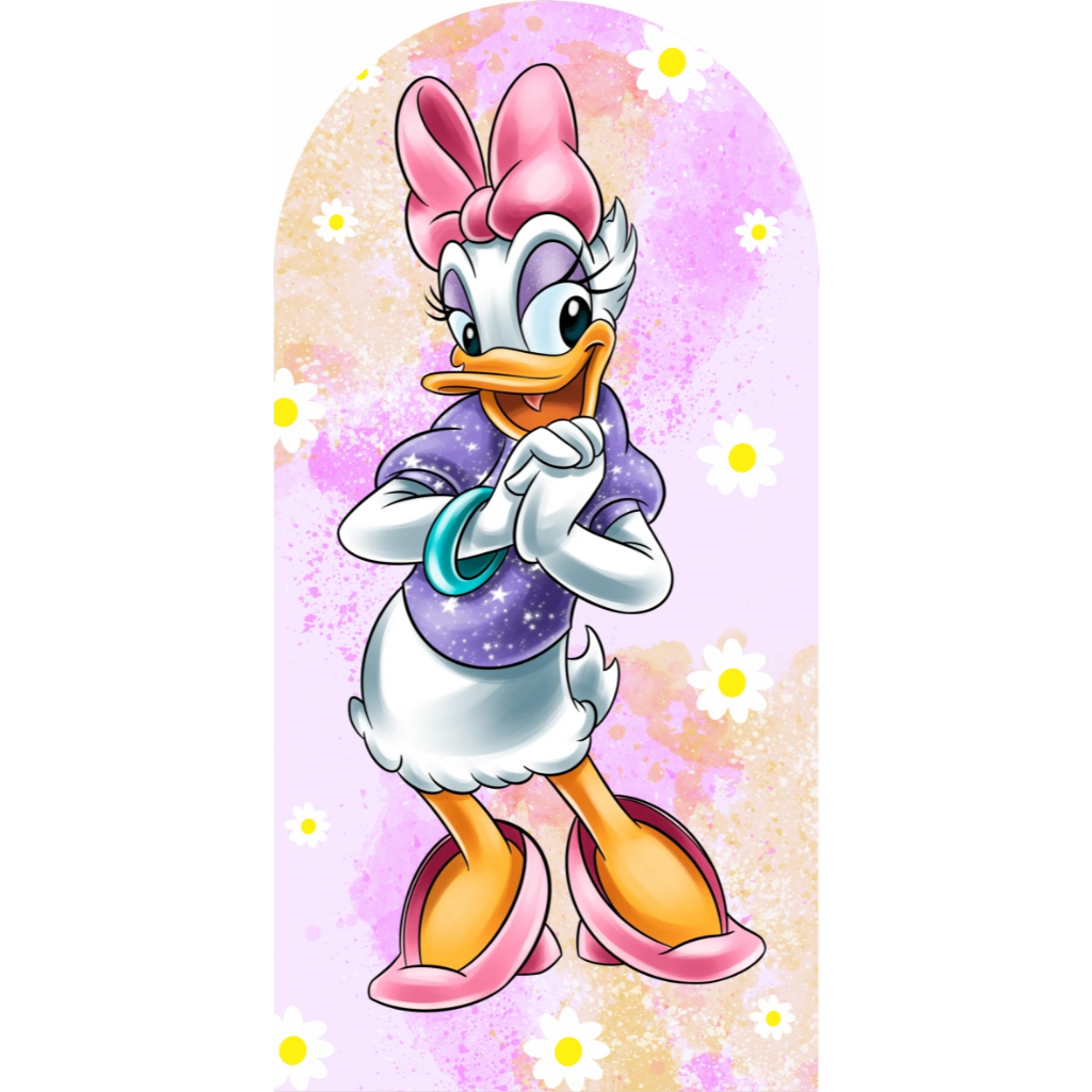 Painel de Festa Margarida Minnie Disney Romano na Medida de 2,00m de Altura x 1,00m de Largura Em Tecido Sublimado