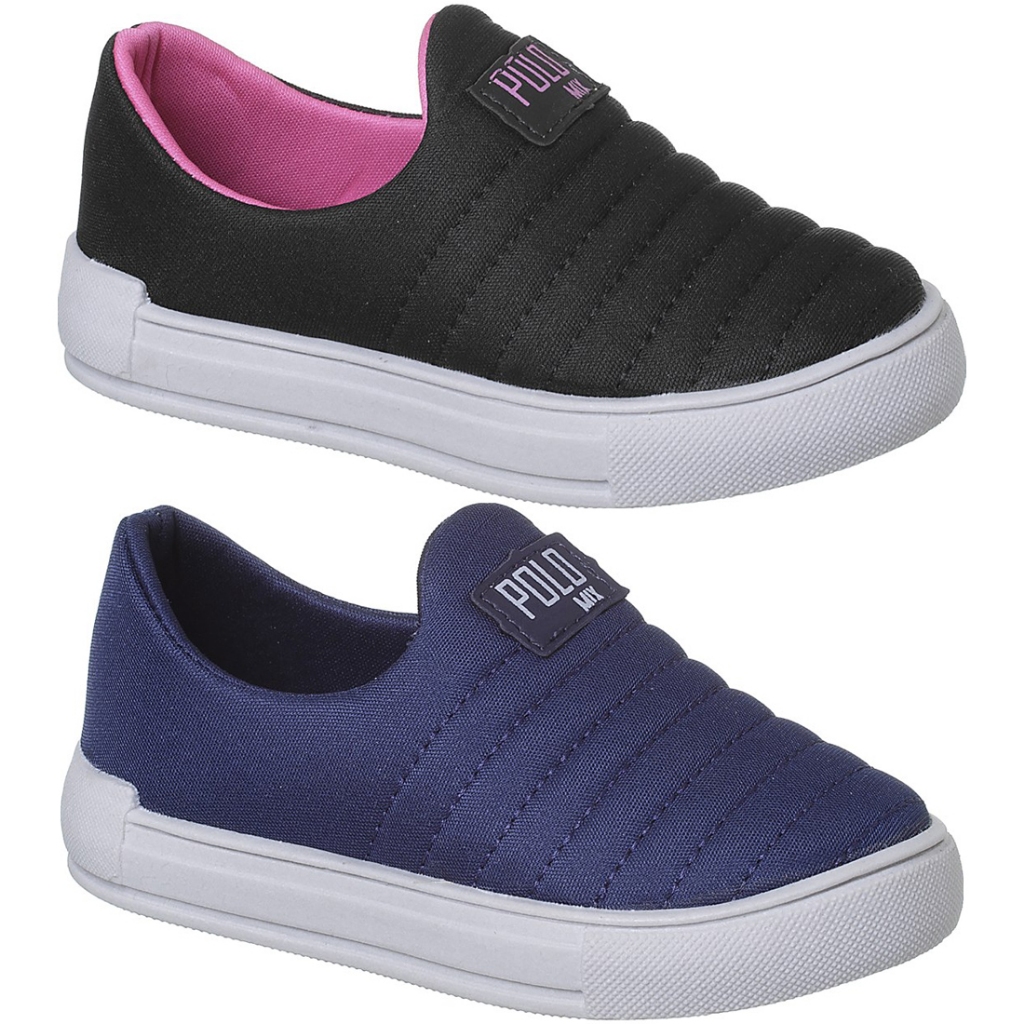 Kit 2 Pares Tenis Calce Facil Infantil Sola Reta Escolar Leve Confortável Menino Menina Envio em 24H em Oferta na Shopee