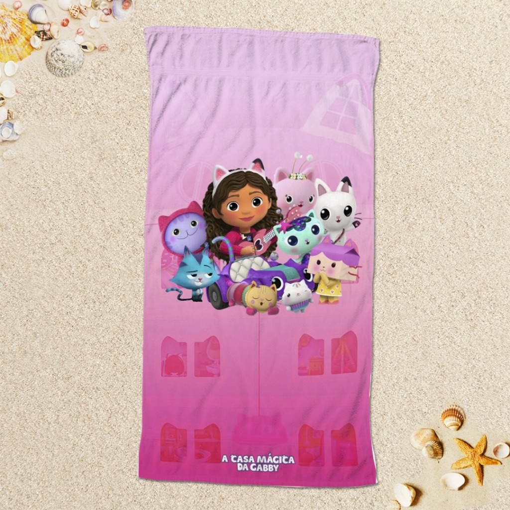 Toalha Estampada Banho, Piscina ou Praia - Gabby e Personagens - A casa mágica da Gabby
