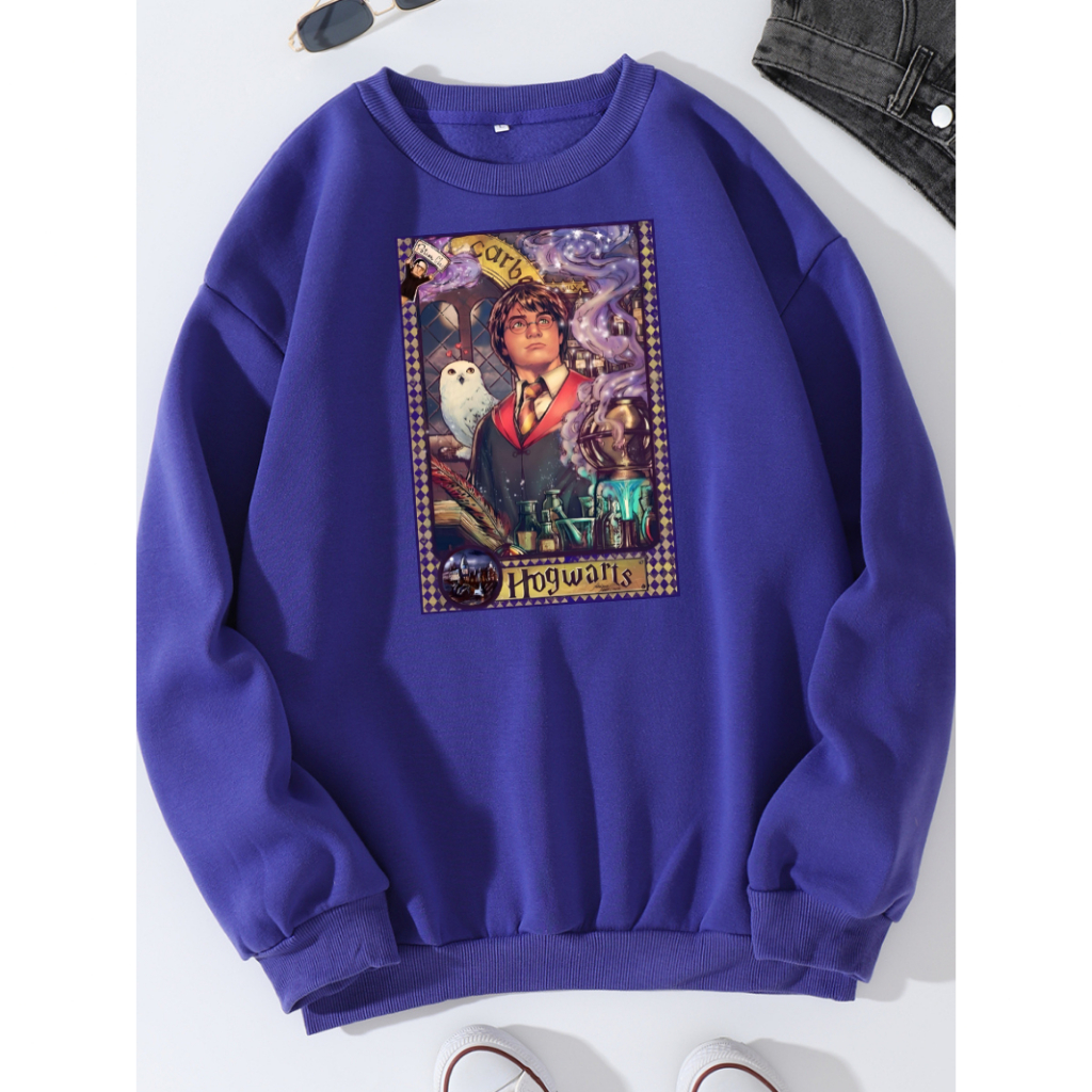 Moletom Careca Blusa Harry Potter Hogwarts Streetwear Filme Animado Art Moletom Careca Desenho Casaco de Frio