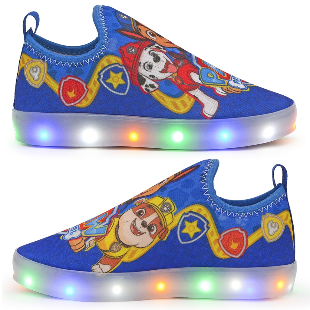 Tênis Infantil Led Fita Luzinha Personagens Patrulha Canina Masculino Menino Escolar Unissex  Calce fácil Confortavel