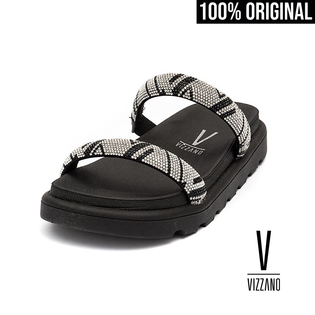 Papete Feminina Vizzano Tiras Brilho Strass Flatform Tratorado Preta Sandália Confortável Original em Oferta na Shopee