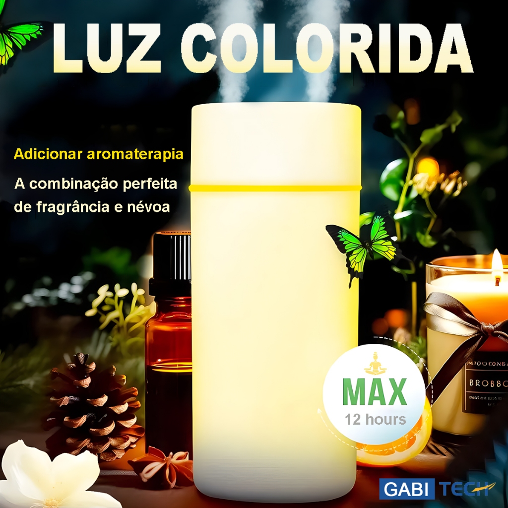 Umidificador Aromatizador Com Bico Duplo De Ar Ultrassônico Grande ​600ml Portátil Led De Ambiente Difusor Elétrico
