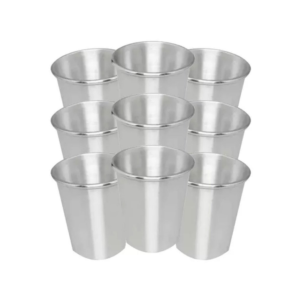 Kit 10 Copo Alumínio 250ml Leite Café Cerveja Chop Bar Festa