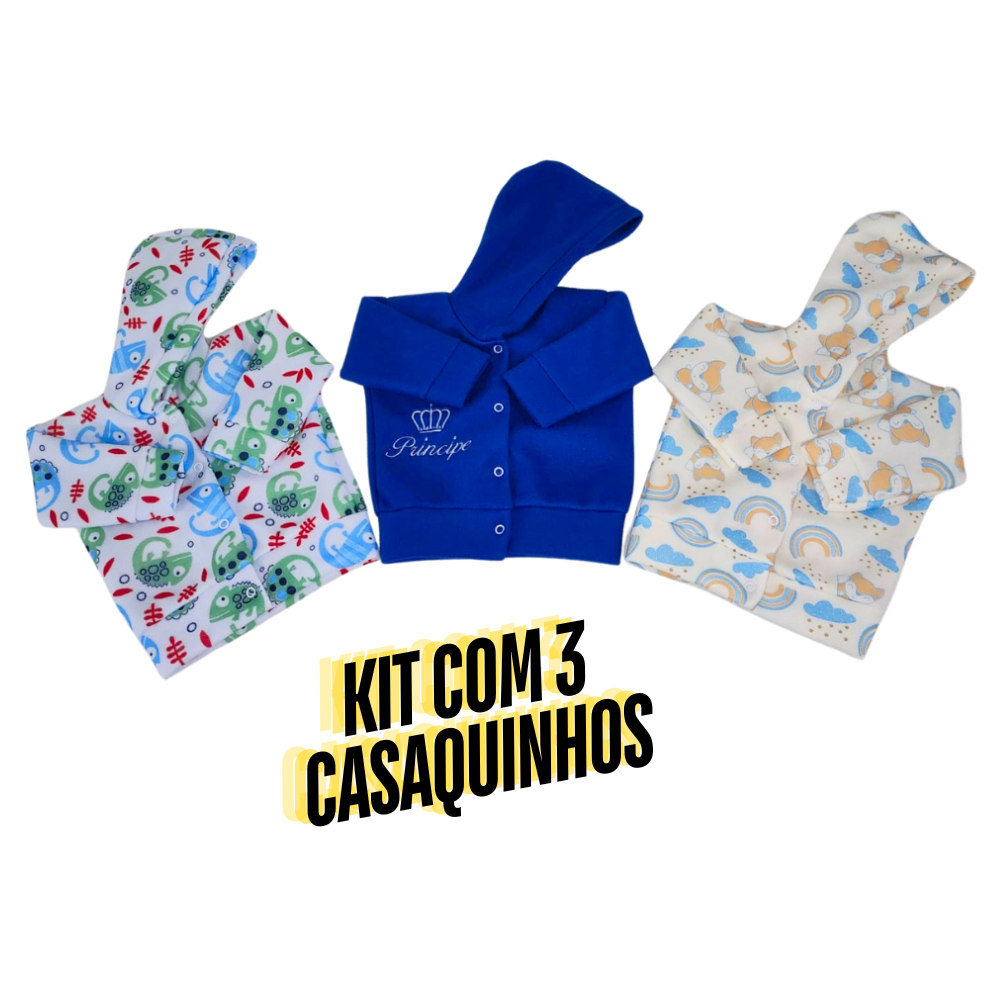 Casaquinho Inverno Bebê Soft Capuz-KIT COM 3 - Menino Menina Casaquinho Inverno Bebê Soft Capuz-KIT COM 3 - Menino Menina