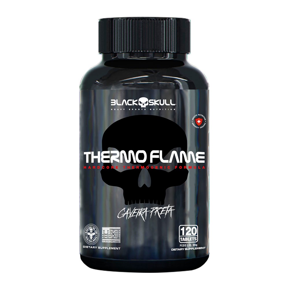 Termogênico Thermo Flame - 120 Tabletes - Caveira Preta / Black Skull