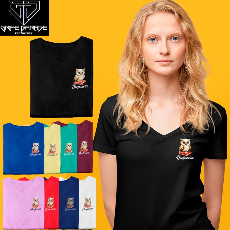 Camiseta Feminina Professora Coruja Estampada Baby look Personalizada em Oferta na Shopee