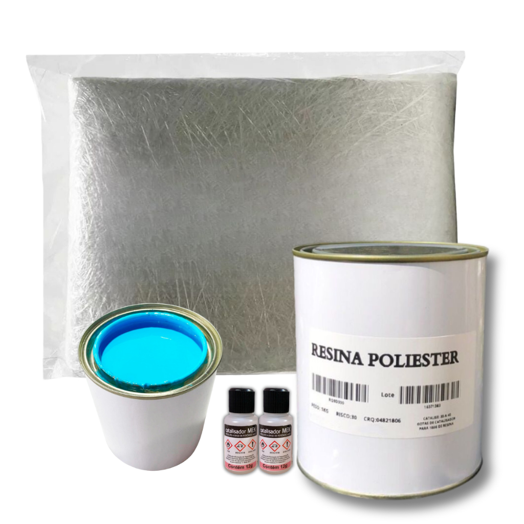 Kit Reparo Fibra De Vidro 140x50 1kg Resina + 1kg De Gel Azul