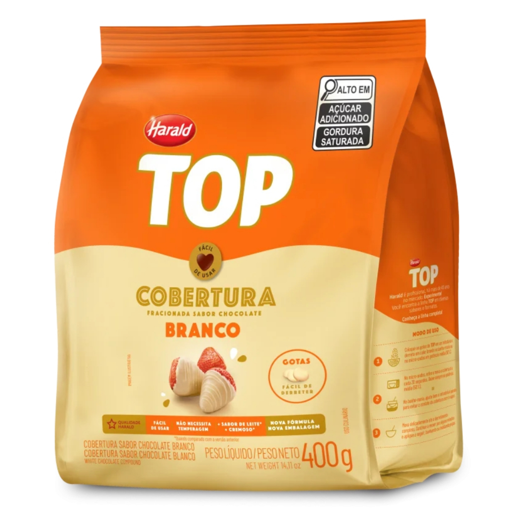 Cobertura Chocolate Branco em Gotas Top Fracionada 400g - Harald