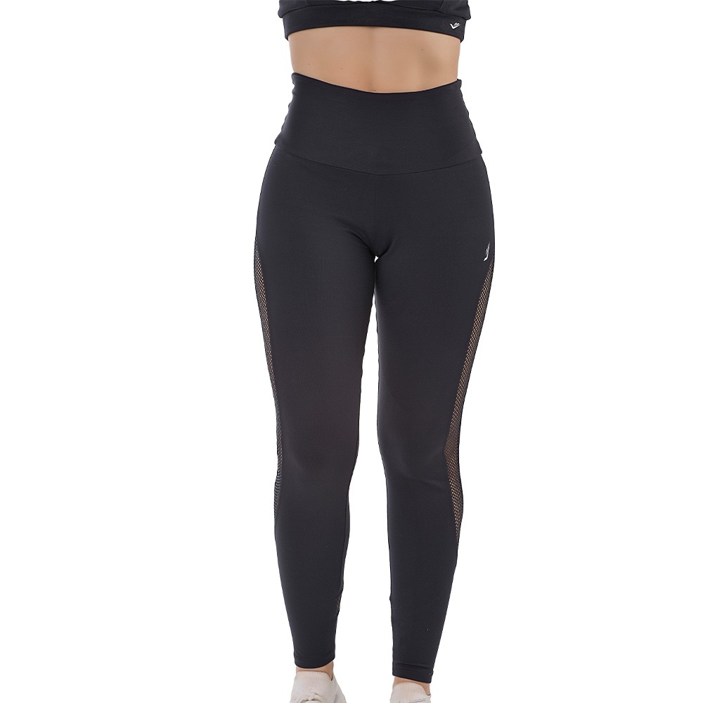 Calça Legging Plus Size Com Detalhes Em Tela Nas Laterais Feminina Elite Academia