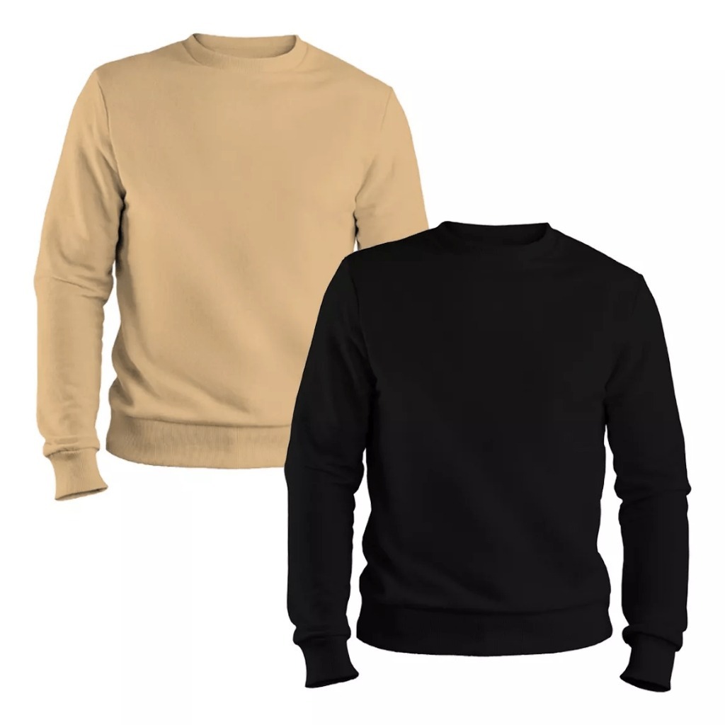 Kit 2 Moletons Unissex Liso Blusa de Algodão para Frio Gola Redonda Bege e Preto em Oferta na Shopee