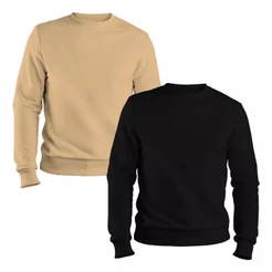 Kit 2 Moletons Unissex Liso Blusa de Algodão para Frio Gola Redonda Bege e Preto