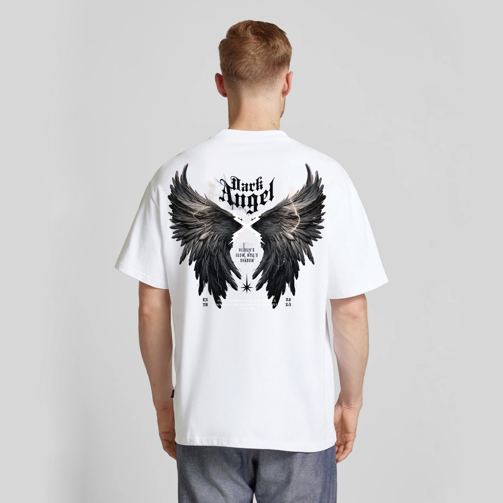 Camiseta Oversized Masculina Streetwear Manga Curta Estampa nas Costas Dark Angel