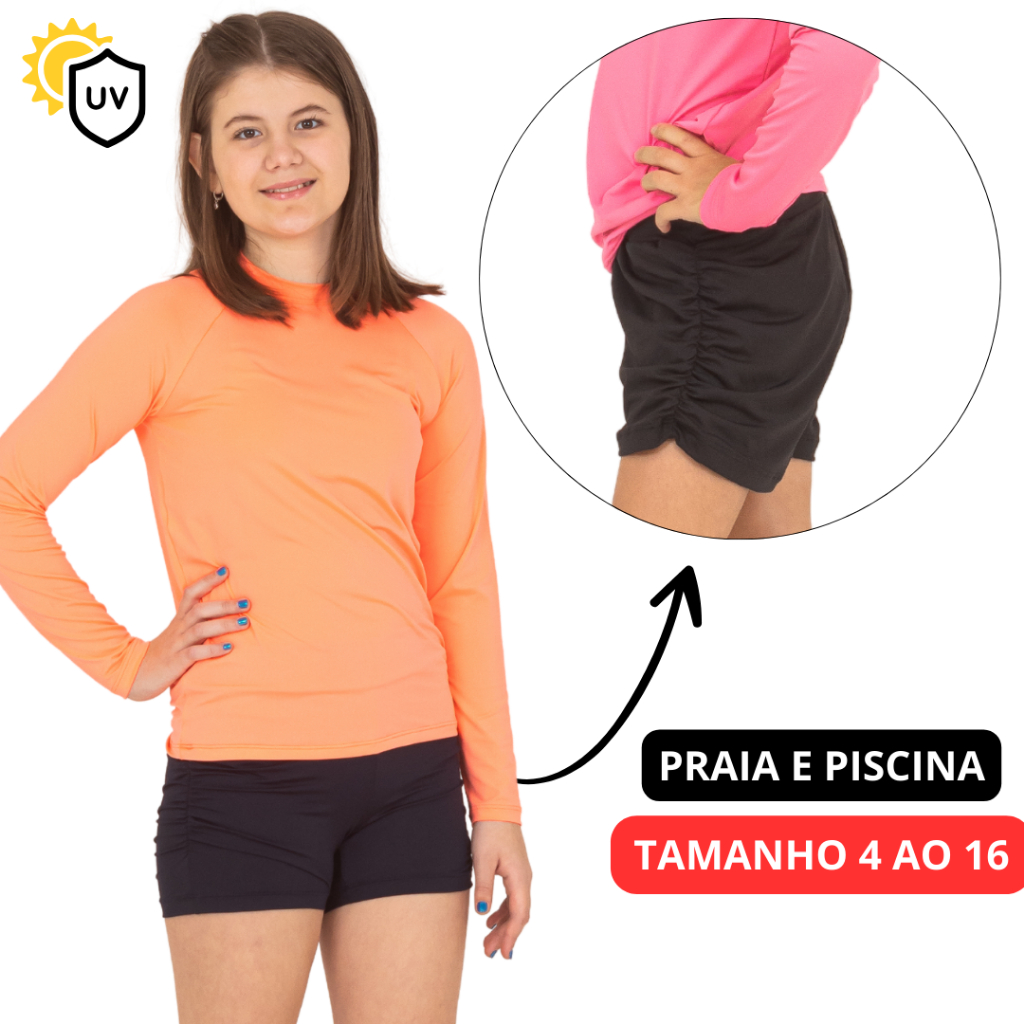Shorts Infantil Menina UV50 Praia e Piscina Juvenil 4-6-8-10-12-14-16 Lavin Basic em Oferta na Shopee