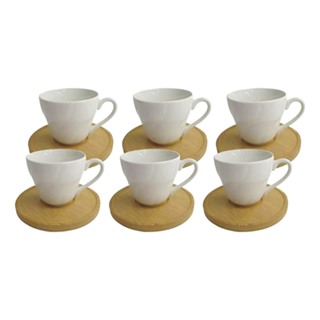 Jogo Xicaras De Porcelana Pires De Bambu Havana Camino 90ml Cor Branco em Oferta na Shopee