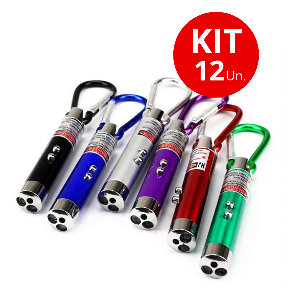 kit 12 Chaveiro Laser 3 Em 1 Laser Potente Lanterna