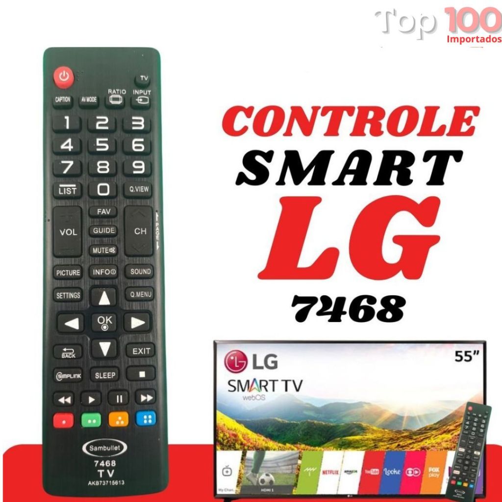 Controle Remoto LG Universal Compatível Com Smart Tv 4K LED LCD 32 40 43 50 55 65 Polegadas 7468