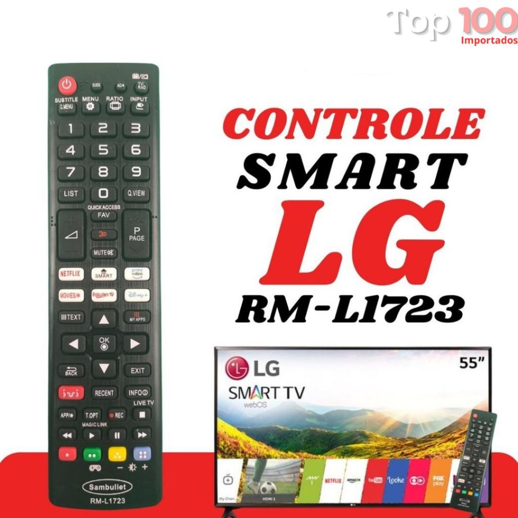 Controle Remoto LG Universal Compatível Com Smart Tv 4K LED LCD 32 40 43 50 55 65 Polegadas RM-L1723