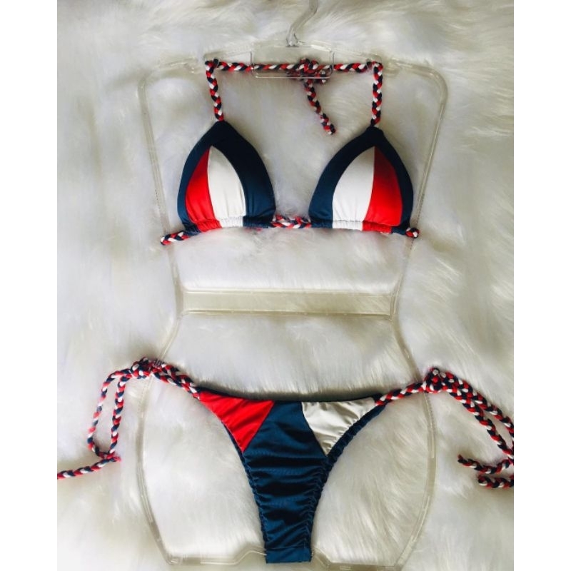 Biquíni Praia 2024 Biquini Marinheiro Com Bojo Moda Blogueira Triângulo Tricolor Verão Barato Cores