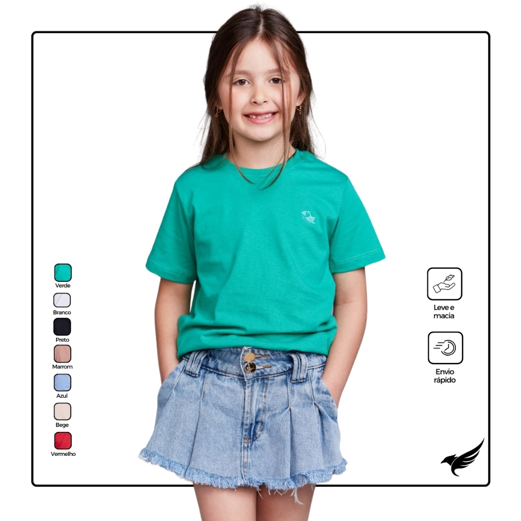 Camiseta Básica Infantil Manga Curta Algodão