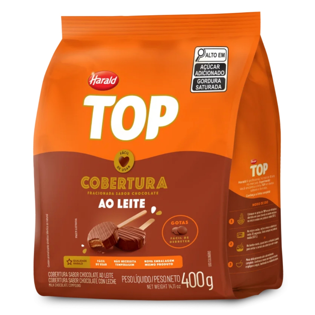 Cobertura Chocolate Ao Leite em Gotas Top 400g Harald