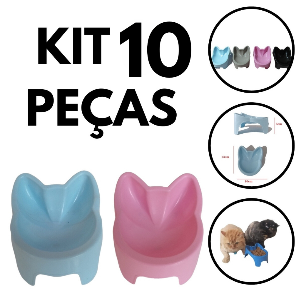 Kit 10 Comedouro Elevado Alto Para Gato Plástico em Oferta na Shopee