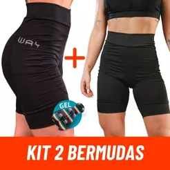 Kit Short Ciclismo Feminino Forro em Gel Bermuda Bike Ciclista com Bolsos Roupa Preta Pedal Mtb