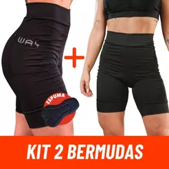 Kit Short Ciclismo Feminino Forro Espuma Bermuda de Bike Ciclistas Calça com Bolsos Preta Pedal Mtb
