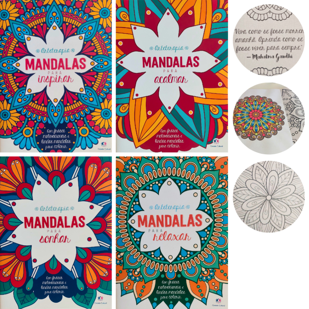 Kit 4 Livros Arteterapia Mandalas Pintar Colorir Inspirar Sonhar Relaxar Acalmar