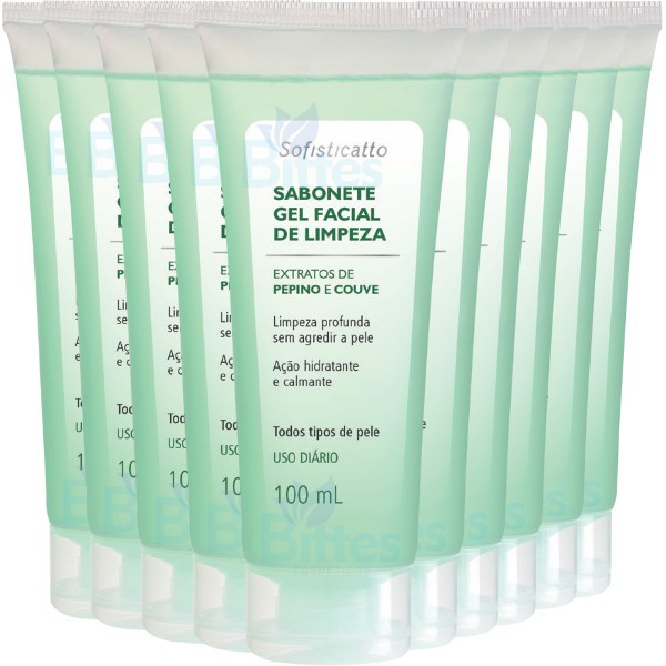 KIT 10 Sabonete Gel Facial De Limpeza Sofisticatto Cosméticos Pepino E Couve