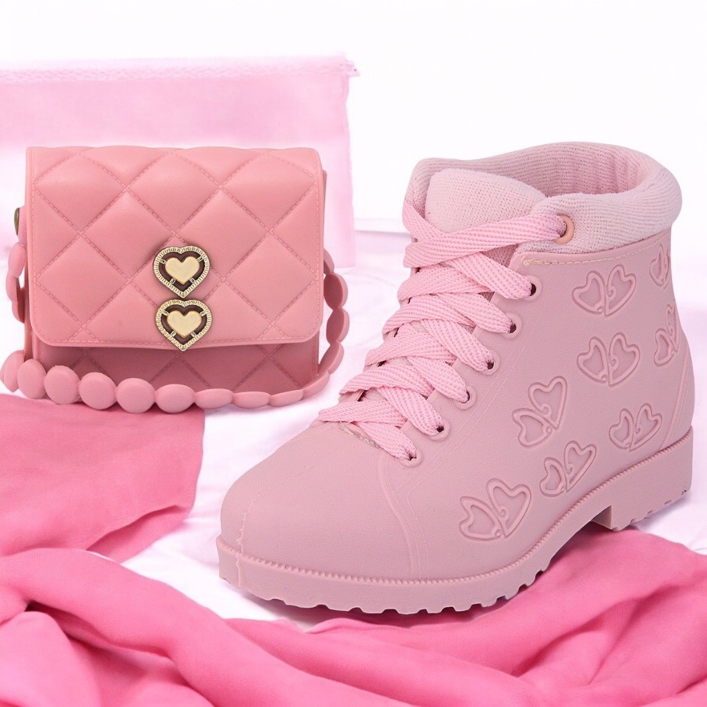 Kit Bolsinha  Com Alça + Botinha Cano Alto Moda Infantil Macio E Confortável Trend Pé Shoe Store