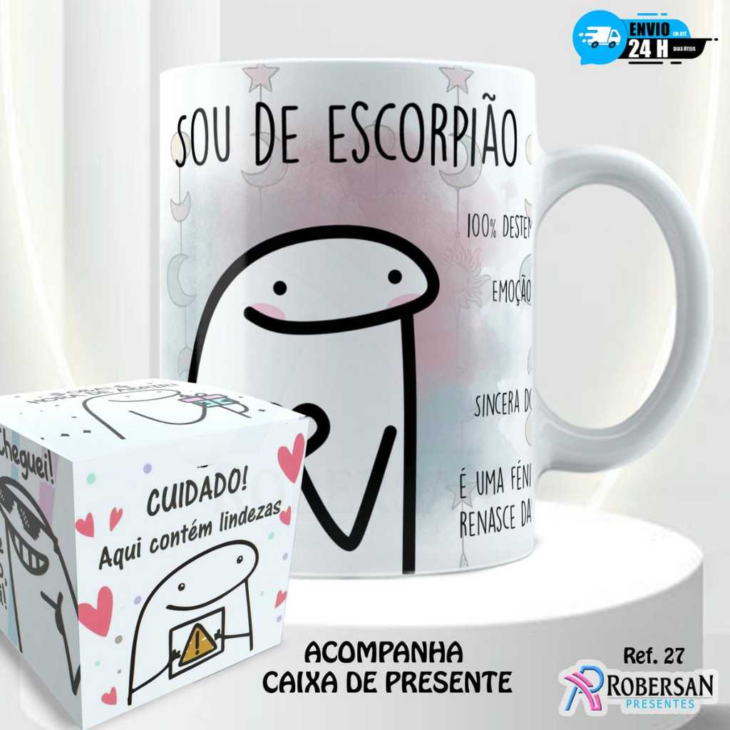 Caneca Escorpião - Signo Zodíaco Personalizada Signos Escorpiana Flork com Nome Engraçada Divertida Meme Presente 325ml