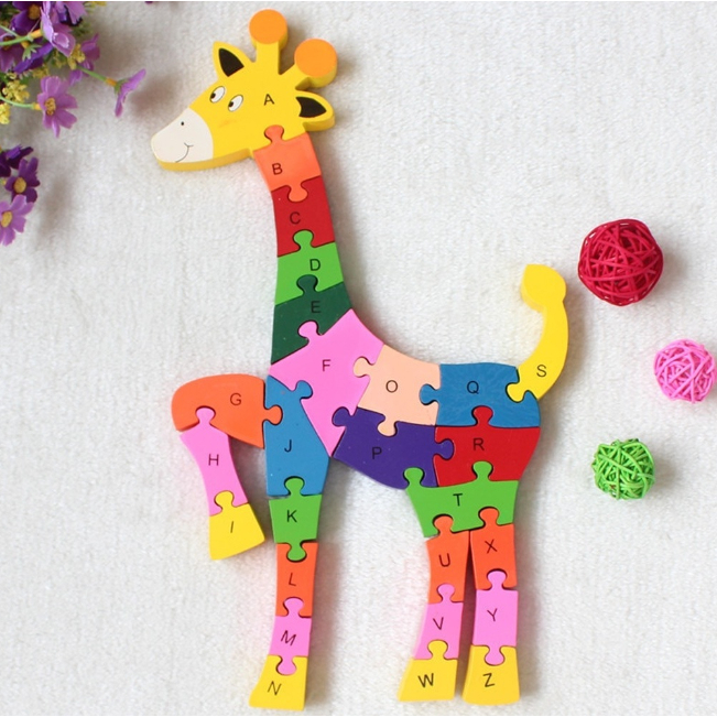 Quebra-cabeça Madeira Infantil Educativo Montessori Animais C/ 26 Peças Numeradas Brinquedo Didático