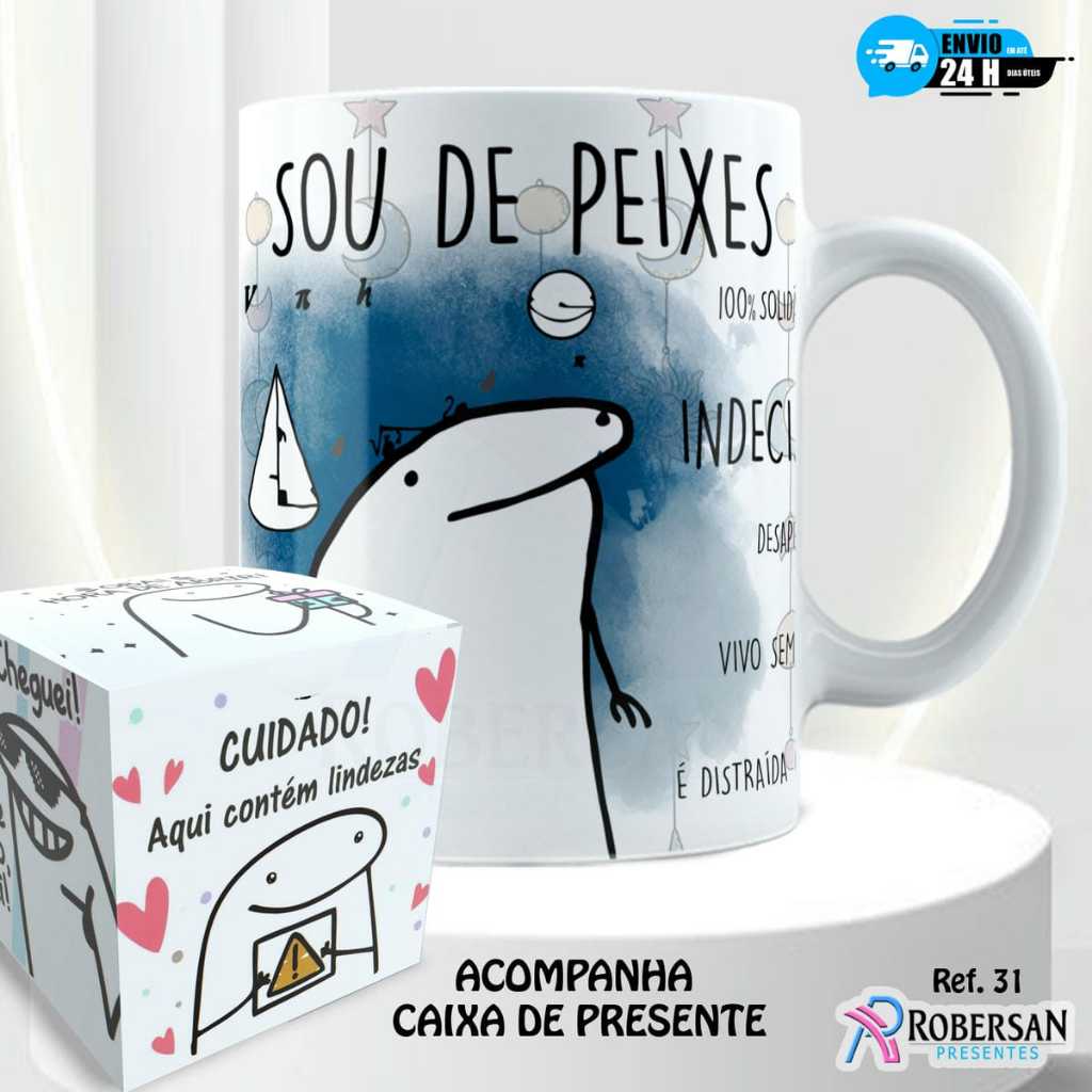 Imagem Caneca Signo Peixes - Personalizada Flork Pisciana Engraçada Divertida Zodíaco Porcelana Presente