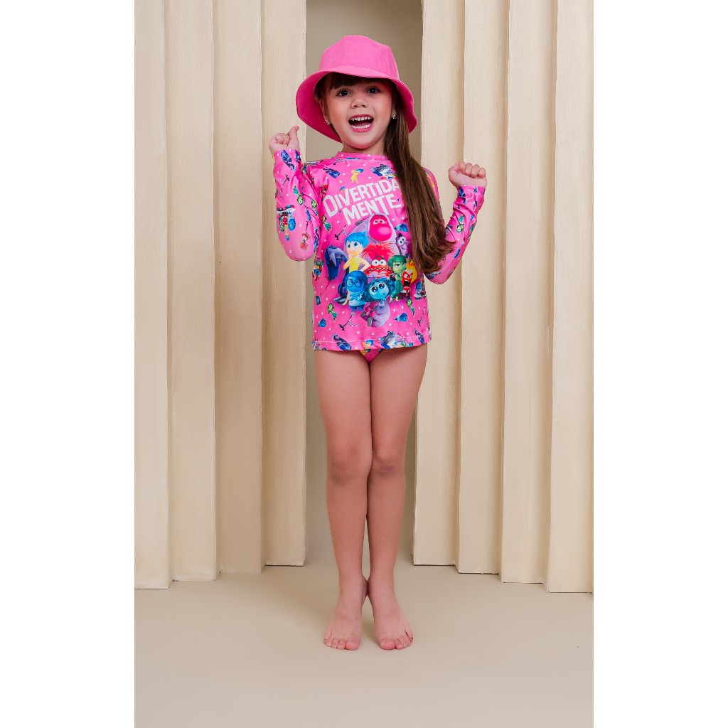 Camisa De Proteção Solar Uv50+ Mais Biquíni Calcinha Temático Menina Térmica Temática
