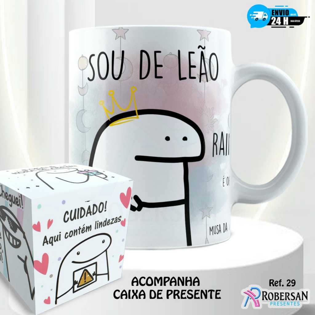 Imagem Caneca Signo Leão - Personalizada Flork Leonina com Nome Engraçada Divertida Meme Xicara de Porcelana 325ml