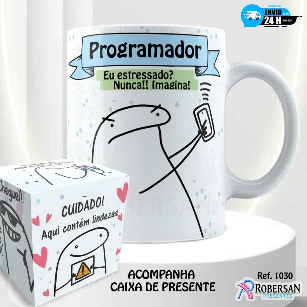 Caneca Programador Profissões Flork  Meme Engraçada Divertida Personalizada 325ml