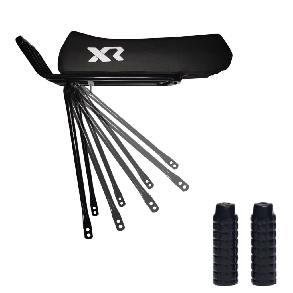Banco Mobilete Caloi Xr + Bagageiro Rabetão + Par De Trolhinha Apoio De Pé Pezinho Pedaleira Bicicleta Bike 20 24 26