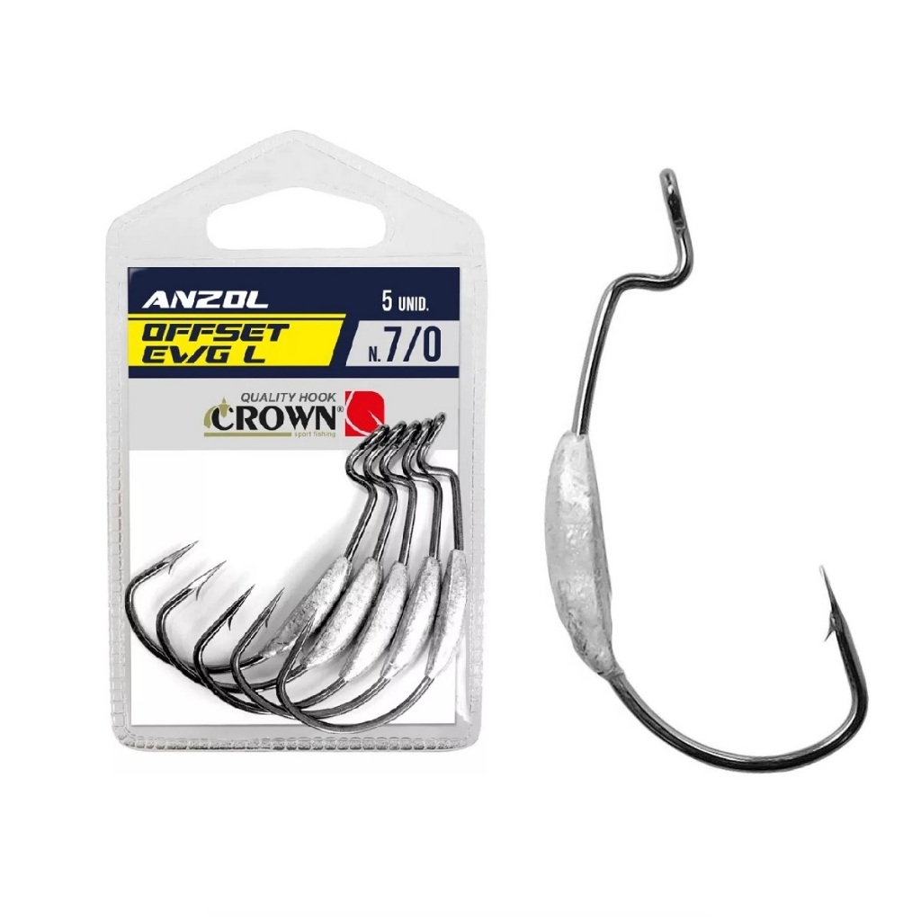 Anzol Crown Offset Ewg Lastreado Aço Carbono Forjado 5 Unidades P/ Isca Soft