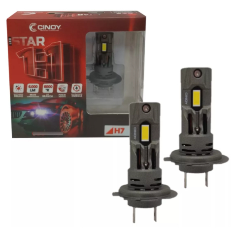 Lampada Super LED Cinoy Star Mini 6000K H1 H3 H4 H7 H8 H9 H11 H16 H27 HB3 HB4 9005 9006 Qualidade e Foco