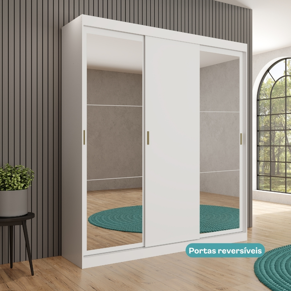 Guarda Roupa Solteiro 3 Portas 4 Gav 2 Espelhos Branco Marvin em Oferta na Shopee