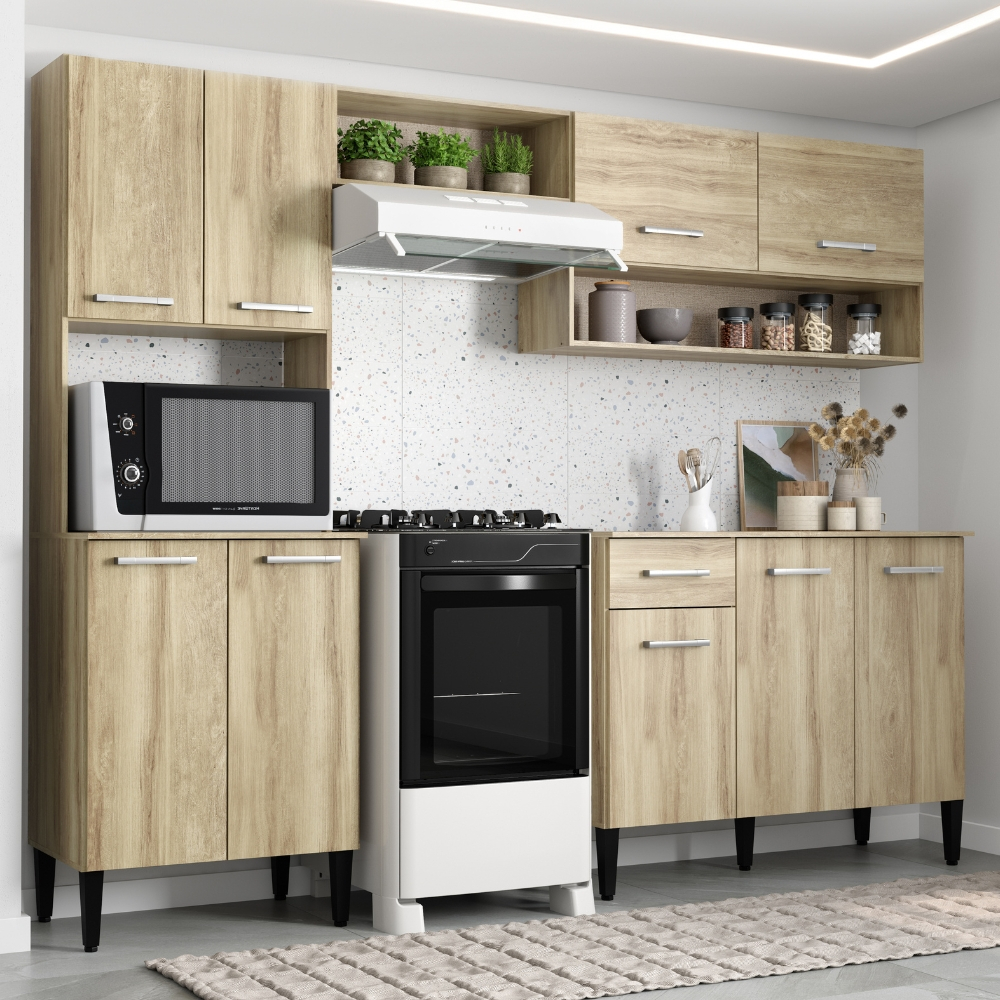 Armário Cozinha Compacta Arizona Essence Carvalho Carraro em Oferta na Shopee