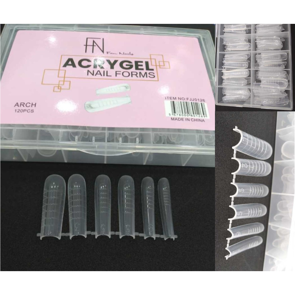 Molde f1 para polygel 120pçs fan nails CURVATURA C caixa mista tamanhos