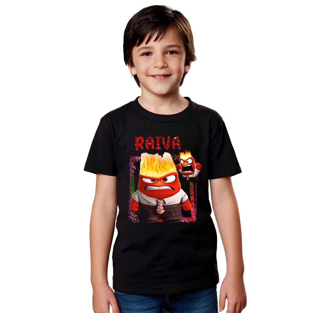 Camiseta Camisa Blusa Infantil Juvenil Para Menino Menina Unissex 100% Algodão Divertida mente Filme Personagem Raiva