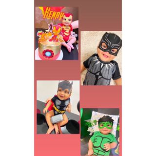 Body temático para mesversario super herois + capitão américa hulk thor incríveis pantera negra homem de ferro batman em Oferta na Shopee