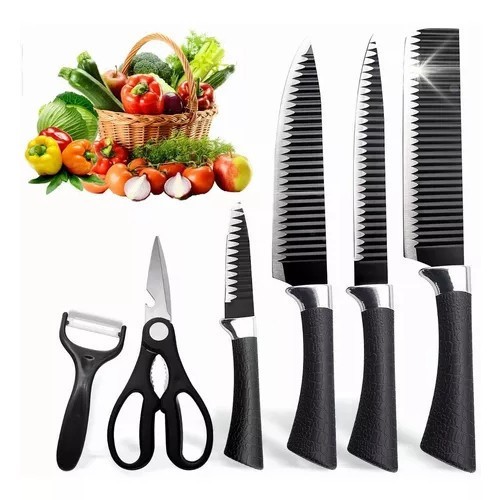 Kit de 6 Facas Churrasco inox cozinha Profissional Antiaderente-envio imediato