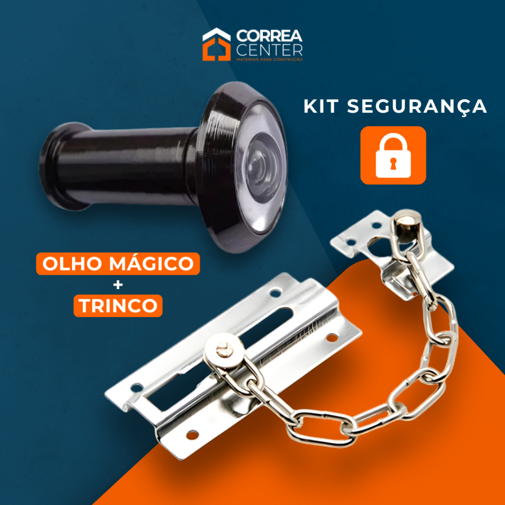 Kit Segurança Olho Magico Visor E Fecho Trinco Pega Ladrão Com Corrente Para Porta Casa Apartamento Trava Porta