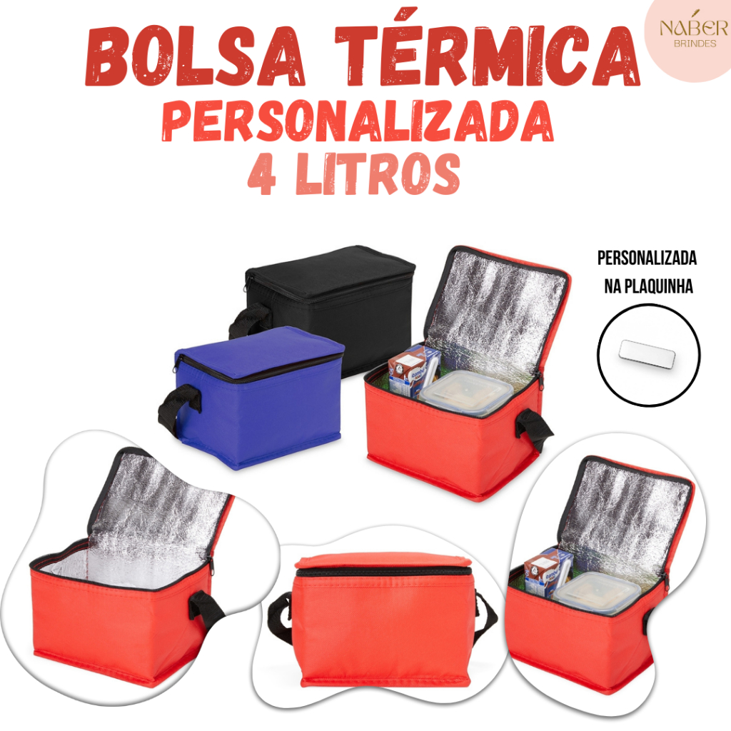 Bolsa Térmica 4 Litros Alça de Mão em Nylon - Personalizada na Plaquinha