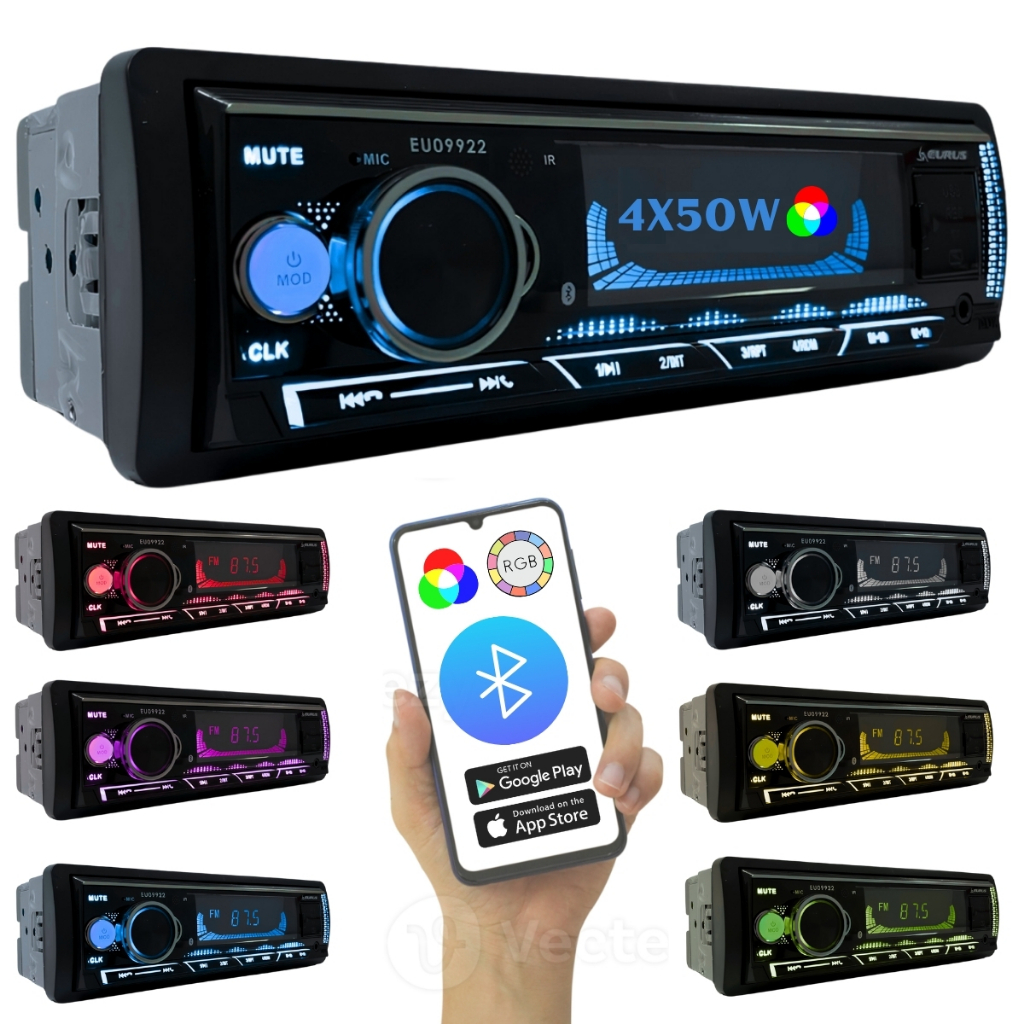 Radio Mp3 Aparelho Som Automotivo Com Bluetooth LCD Fm Usb Sd Rca 4 Canais 50w - Spare Parts and Accessories for Vehicles